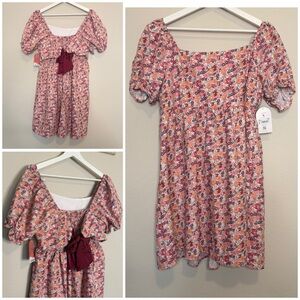 Arula Ditsy Floral Corduroy Bow Back Baby Doll Dress